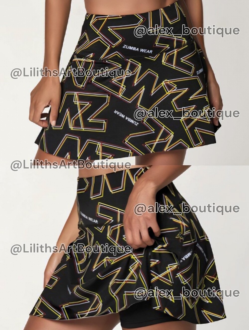Zumba ZW Skort Shorts Bold Black Multicolor Logo Print Size S (E002)